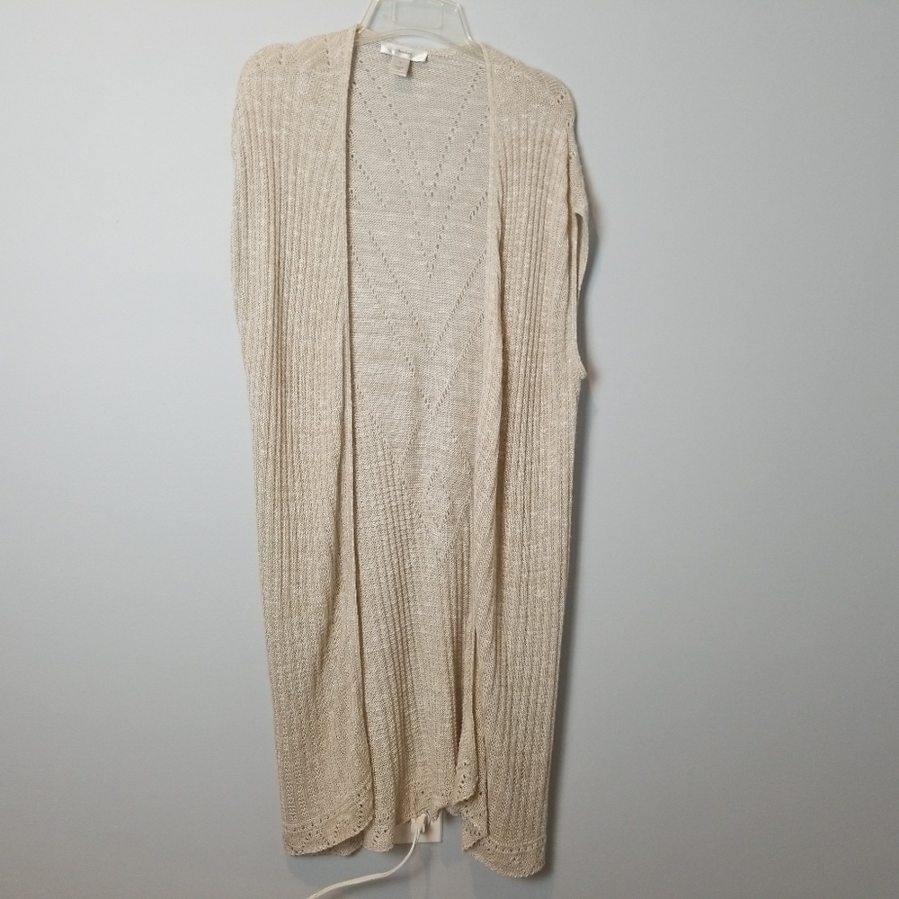 CJ Banks Long Open Front Cardigan Duster Cream